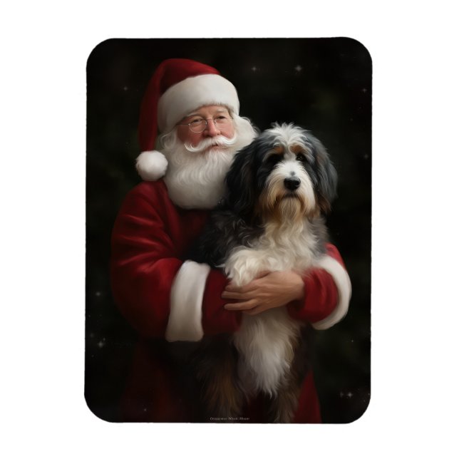 Ímã Bernedoodle com Papai Noel Natal Festivo (Vertical)