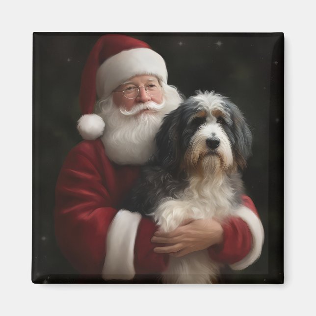 Imã Bernedoodle com Papai Noel Natal Festivo (Frente)