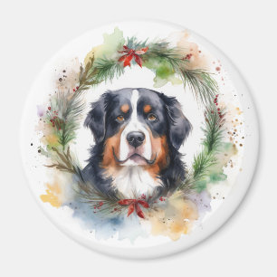 Imã Bernese Mountain Christmas Wreath Festivo