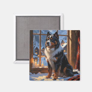 Imã Bernese Mountain Com Luzes de Natal Feriado