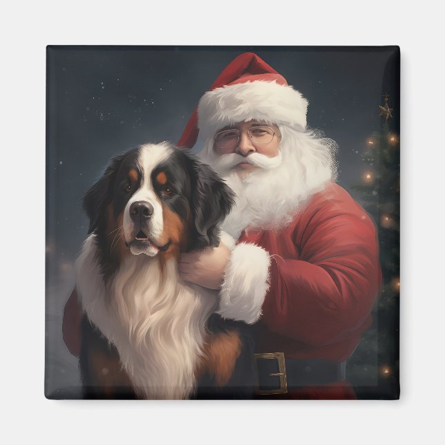 Imã Bernese Mountain Dog Papai Noel Natal Festivo (Frente)