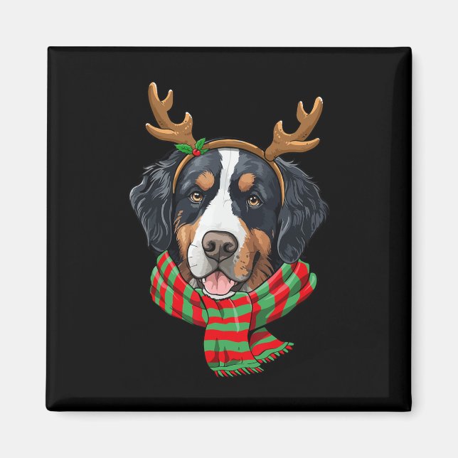 Imã Bernese Mountain Dog Reindeer Santa Hat (Frente)