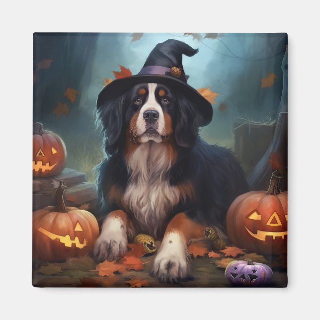 Imã Bernese Mountain Pumpkins Halloween Assustado (Frente)