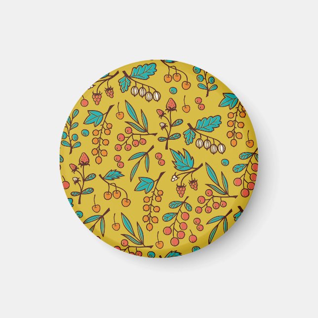 Imã Berries em galhos, padrão natural sem costura. (Frente)