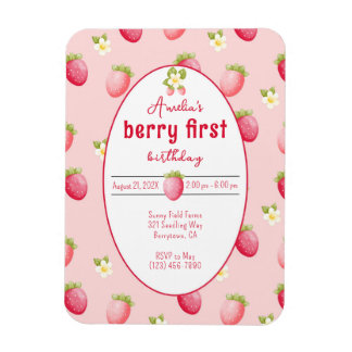 Ímã Berry First Birthday Strawberry Convite