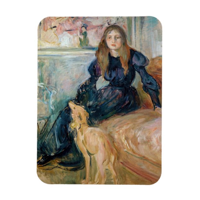 Ímã Berthe Morisot - Julie e o seu Greyhound Laerte (Vertical)