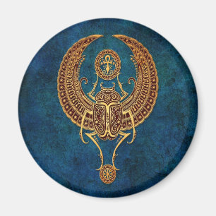 Imã Besouro egípcio voado com Ankh - azul do