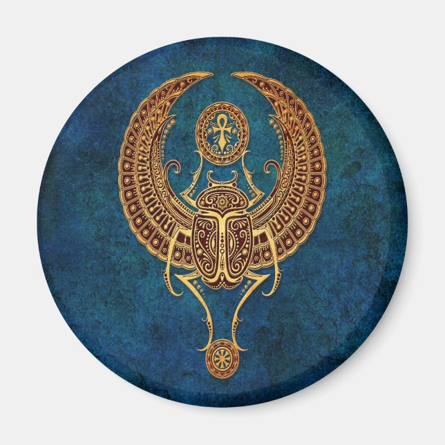 Imã Besouro-escaranguejo egípcio alado com Ankh - azul (Frente)