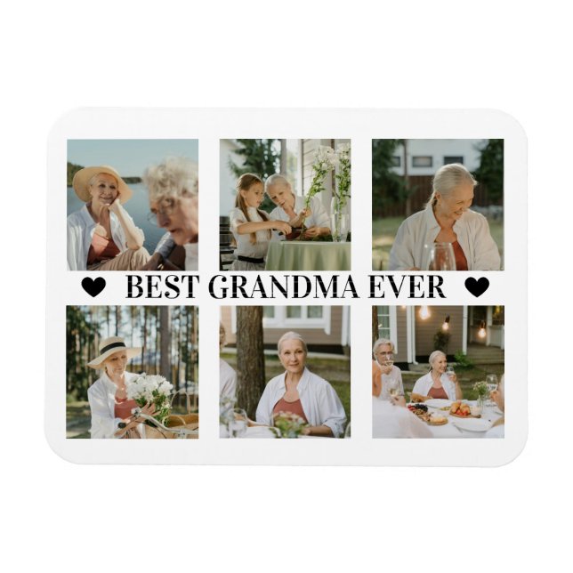 Ímã Best Grandma Ever Photo Collage – Gift with Hearts (Horizontal)