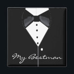 Imã Bestman Wedding Tuxedo<br><div class="desc">Um smoking na moda preto com uma gravata de bolha preta e uma camisa branca. É perfeito para o padrinho. Personalizar conforme desejado.</div>