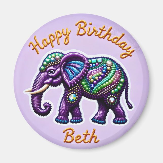 Imã BETH ~ Elephant Magnet Púrpura Personalizado (Frente)