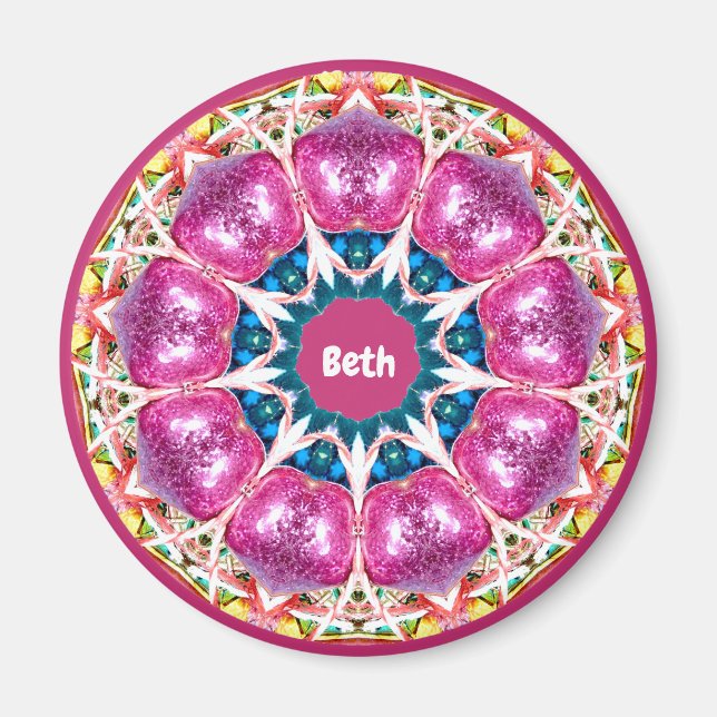 Imã BETH ~ Padrão 3D rosa personalizado ~ (Frente)