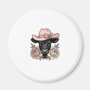 Imã Bezerro de Cowgirl Rosa com Peônias Vetor Vintage_