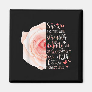 Imã Bíblia Cristã Verse Proverbs 31_25 Flor Rosa