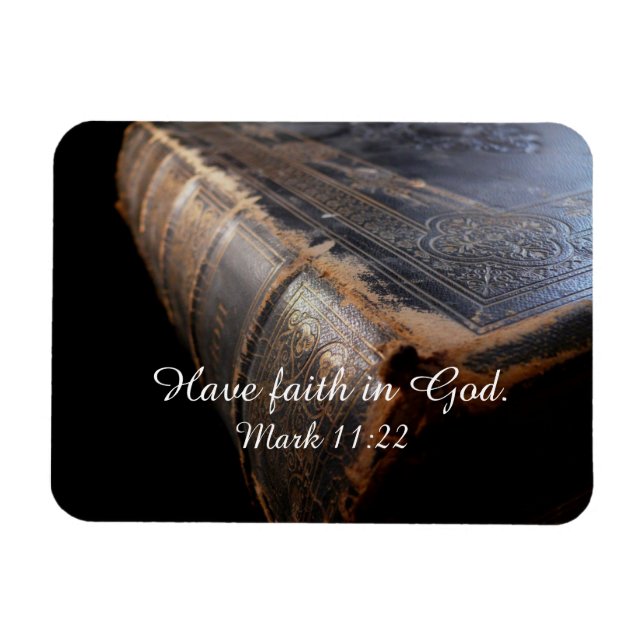 Ímã Bíblia de couro vestida, "Tenha fé em Deus" Marca  (Horizontal)