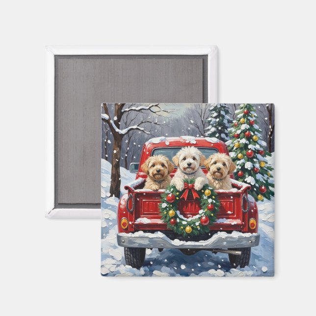 Imã Bichon Frise Christmas Red Truck Holiday (Front/Back)