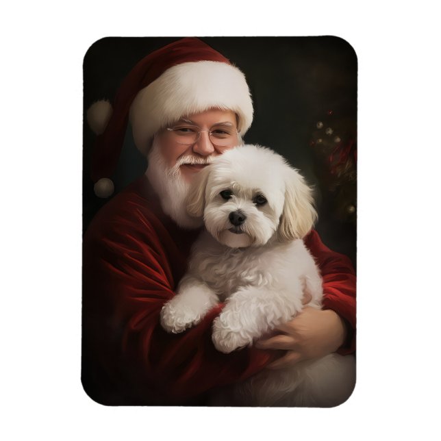 Ímã Bichon Frise com Papai Noel Natal Festivo (Vertical)