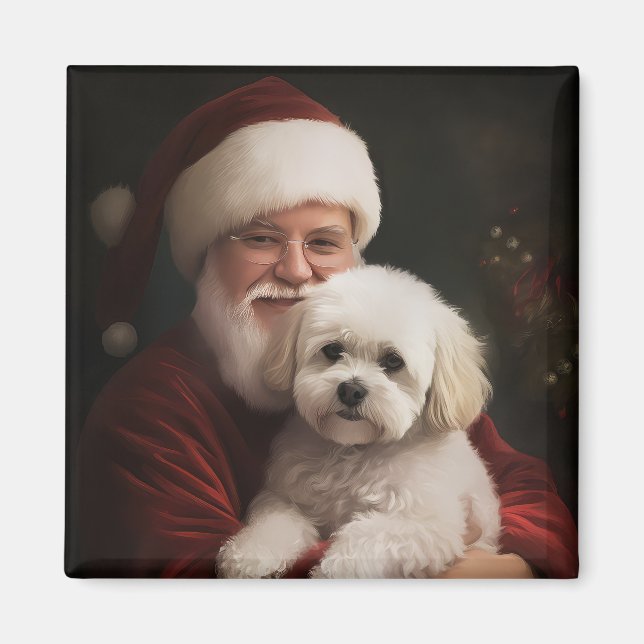 Imã Bichon Frise com Papai Noel Natal Festivo (Frente)