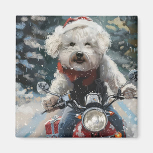 Imã Bichon Frise Dog Andando Moto Natal