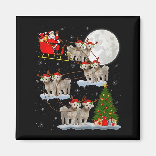 Imã Bichon Frise Dog Santa Sleigh Flying Funny Magical (Frente)