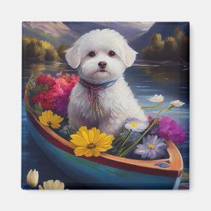 Imã Bichon Frise em uma Canoa: Uma Aventura Cênica