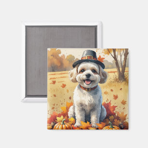 Imã Bichon Frise Entre Folhas de Outono Arte de Ação d
