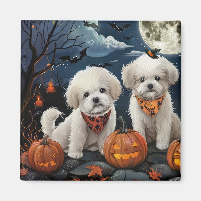 Imã Bichon Frise Halloween Assustador (Frente)