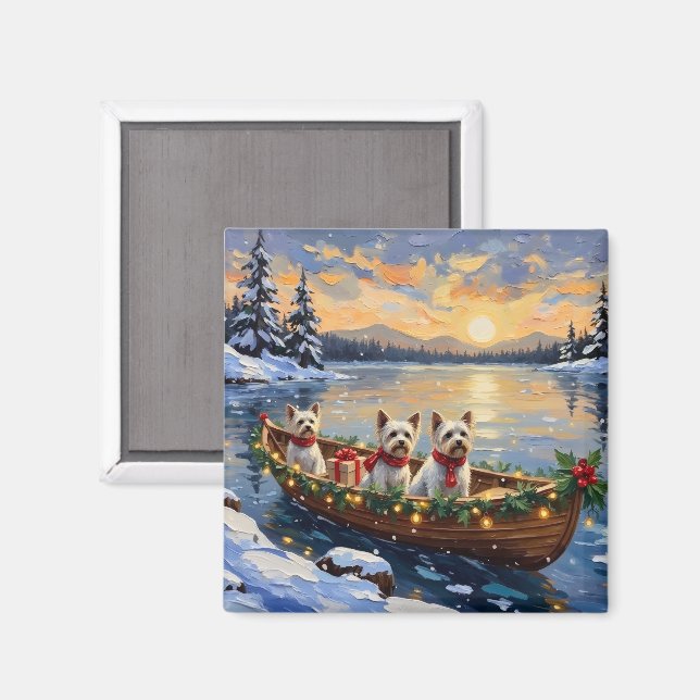 Imã Bichon Frise Natal Barco Férias (Front/Back)