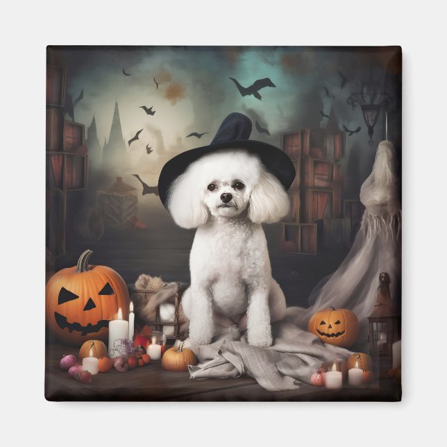 Imã Bichon Frise Pumpkins Halloween Scary (Frente)
