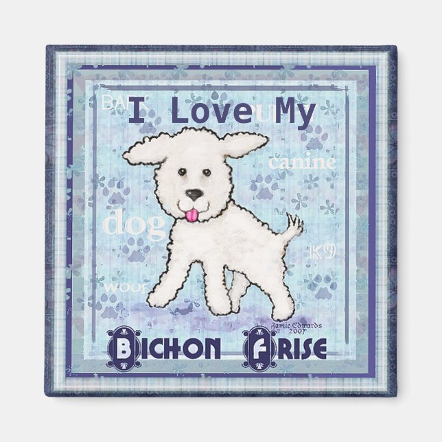 Imã Bichon Frise Puppy Dog Art Magnet (Frente)