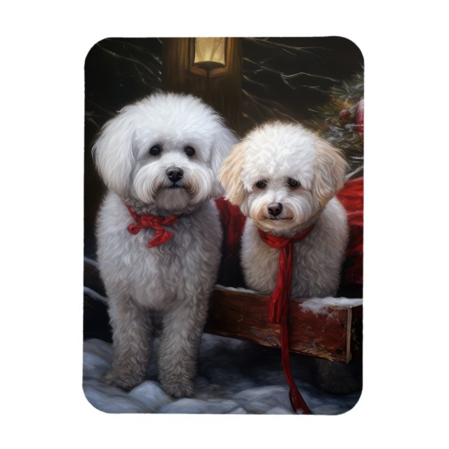 Ímã Bichon Frise Snowy Sleigh Decoração de Natal (Vertical)