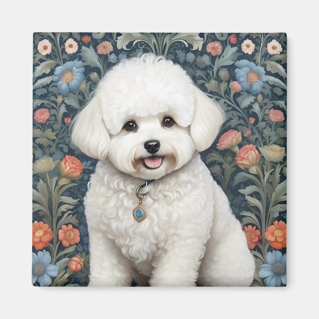 Imã Bichon Frisé William Morris Inspirou Floral (Frente)