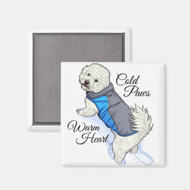 Imã Bichon Snow de Coração Quente (Front/Back)