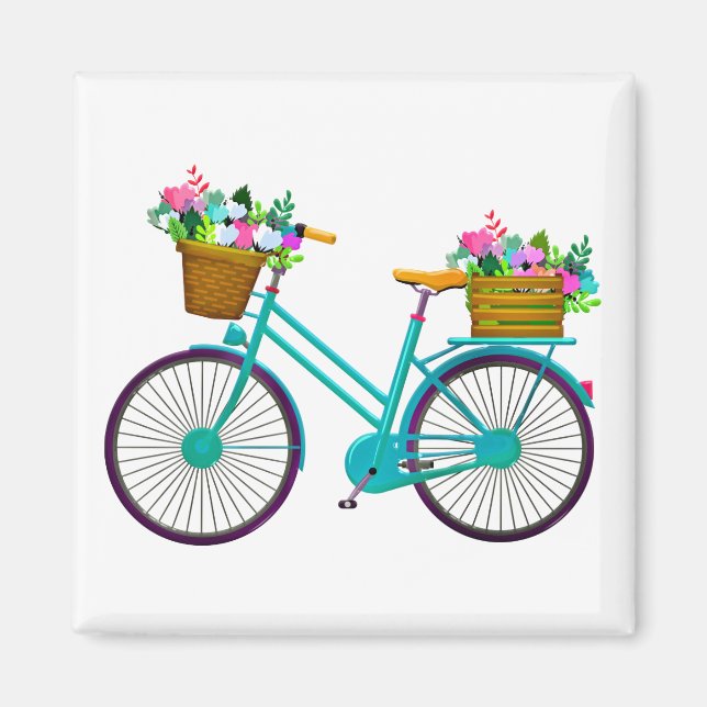 Imã Bicicleta animada com cesto de flores (Frente)