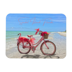 Ímã Bicicleta de Flamingo Rosa Fofa na Praia da Ilha S