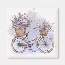 Imã Bicicleta de Vintage com Flores - Aquarela