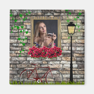 Imã Bicicleta e janela com flores foto personalizada