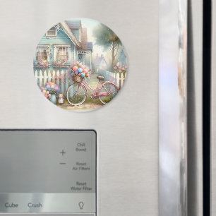 Imã Bicicleta Rosa na Porta Azul de Algodão