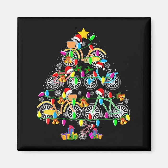 Imã Bicycle Christmas Tree Funny Santa Bicycle Lover B (Frente)
