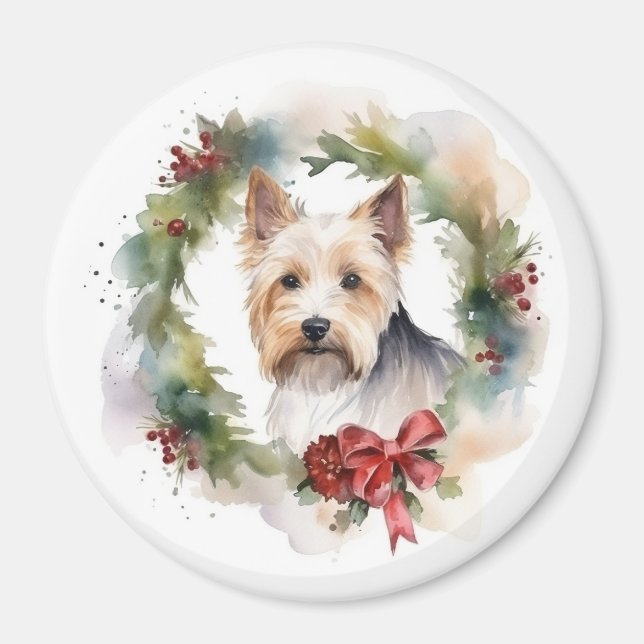 Imã Biewer Terrier Christmas Wreath Festivo Pup (Frente)