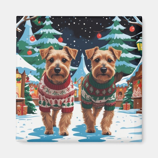Imã Biewer Terrier Dogs Christmas Snow Holiday (Frente)