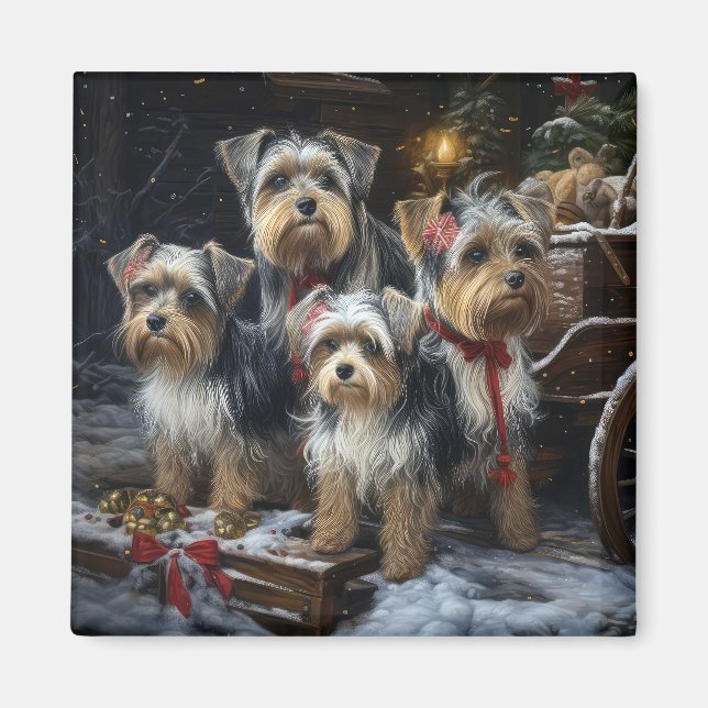 Imã Biewer Terrier Snowy Sleigh Decor de Natal (Frente)