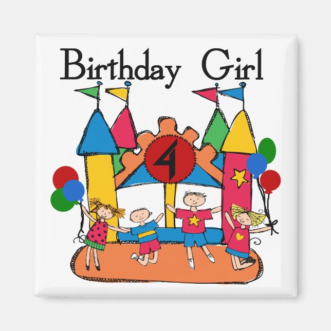 Imã Big Bonde Girl 4th Birthday T-shirts e presentes (Frente)