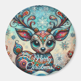 Imã Big Eye Christmas Reindeer Folk Art Personalized