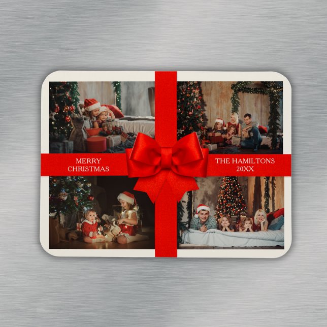Ímã Big Red Ribbon Christmas Custom 4 Photo Decorative (Big Red Ribbon Christmas Custom 4 Photo Decorative Magnet
)