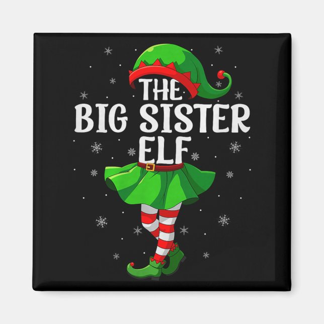 Imã Big Sister Elf Christmas Girls Women Elf Squad Xma (Frente)