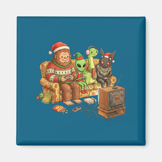 Imã Bigfoot Alien Nessie Mothman Retro Gaming Christma (Frente)