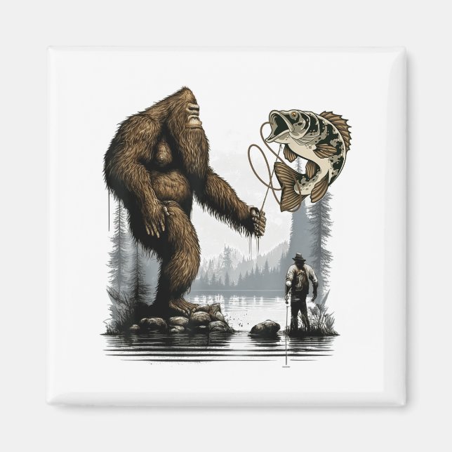 Imã Bigfoot Fishing Funny Sasquatch Fi-shirt  (Frente)