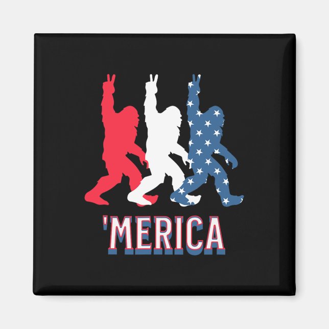 Imã Bigfoot Mérica Red White Blue Peace Sinal 4° De Ju (Frente)