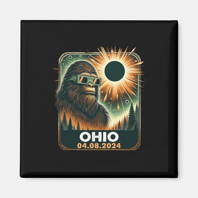 Imã Bigfoot Ohio Total Solar Eclipse 2024 Com Eclipse (Frente)